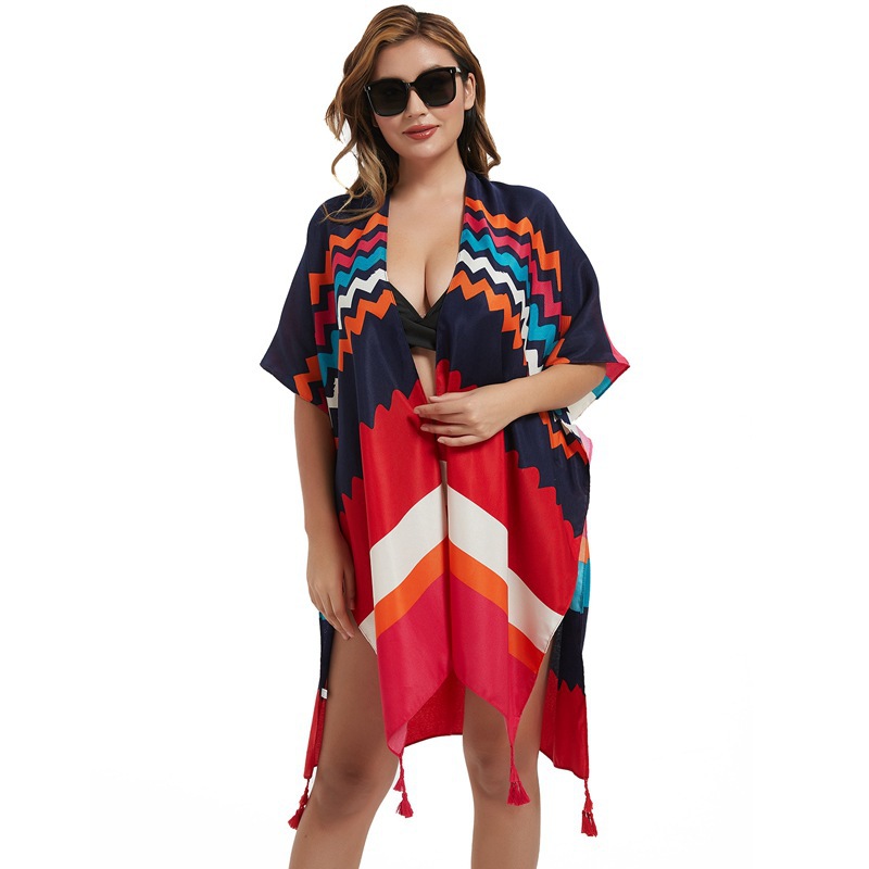 Spring and Summer European and American New Beach Sun-Proof Sun Protection Clothing Printed Bohemian Pattern Fashion Cardigan Blouse Shawl