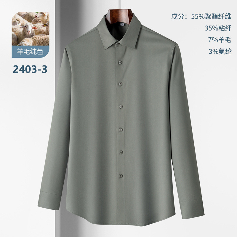 New Autumn and Winter Light Luxury Wool Long-Sleeved Shirt Men's Business Casual Shirt Men's Thickened Solid Color All-Matching Men's Clothing