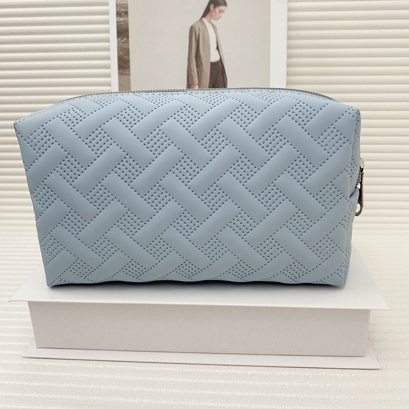 Korean Style Casual New Three-Dimensional Plaid Portable Square Waterproof Travel Wash Large Capacity Pu Storage Bag