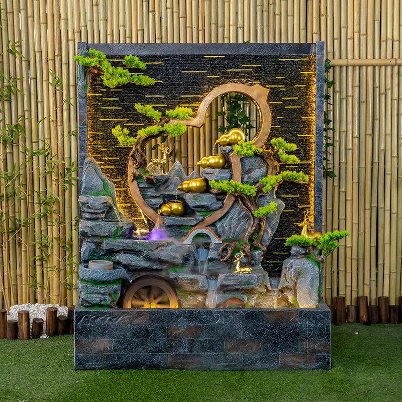 水幕墙流水屏风玄关隔断水循环招财景观庭院假山喷泉鱼池造景摆件