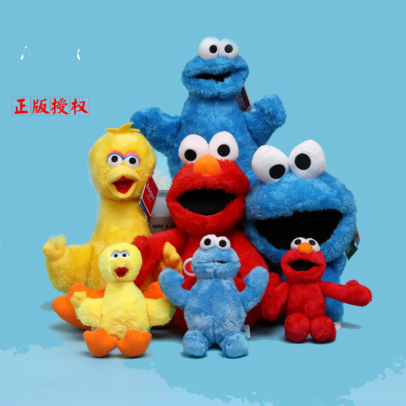 正版芝麻街公仔娃娃毛绒玩具网红红色elmo艾摩蓝色甜饼怪大鸟玩偶