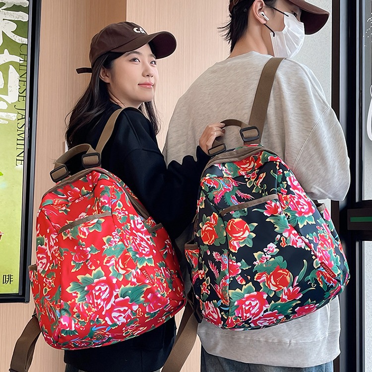 时尚背包东北花布双肩包潮花朵女包大容量背包多用旅行包-阿里巴巴
