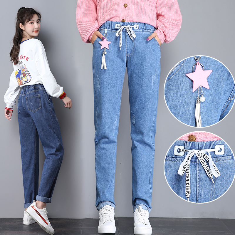 少女牛仔直筒裤女孩大童11春秋12宽松13初中生小学生15岁14长裤子