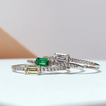 新款925银祖母绿切割时尚简约小巧细壁50分祖母绿戒指方形小钻戒