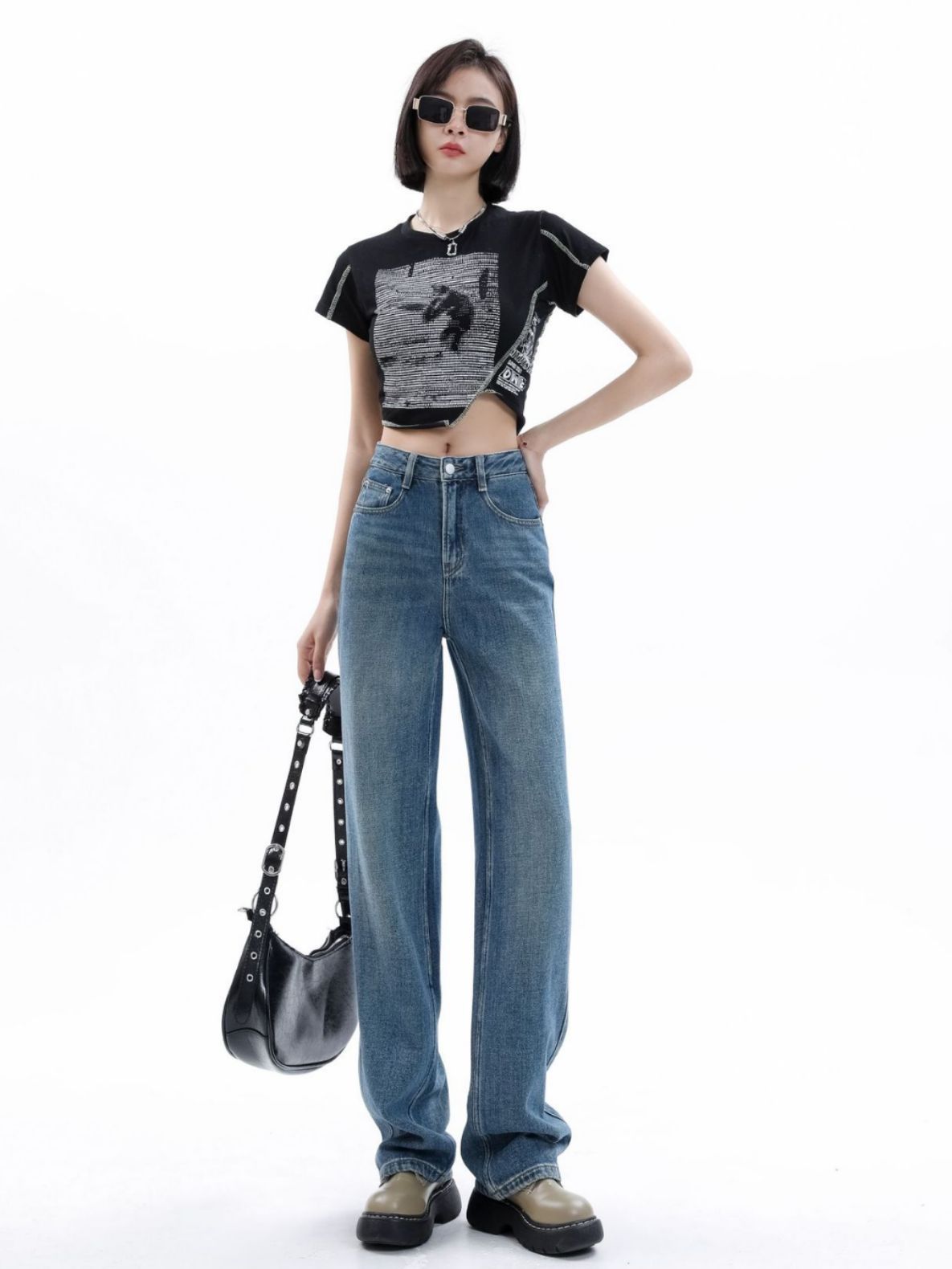 Light-Colored Narrow Wide-Leg Jeans for Women Spring and Summer 2023 New Small High Waist Drooping Spring Straight Pants