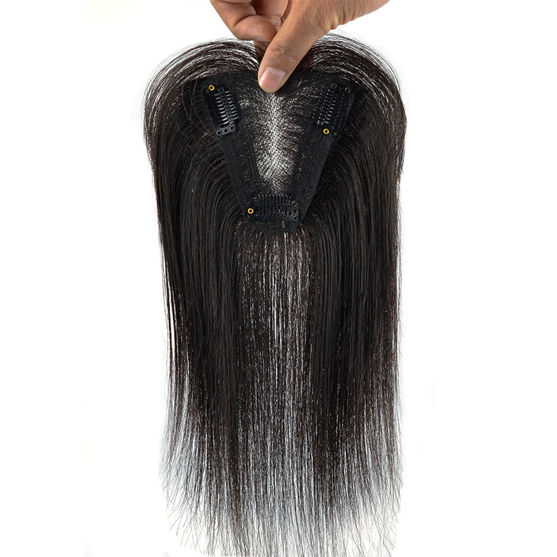 Hand-Woven Swiss Net Head Hair Supplementing Piece Cover Gray Hair Real Human Hair Small T Swiss Net Fake Bangs