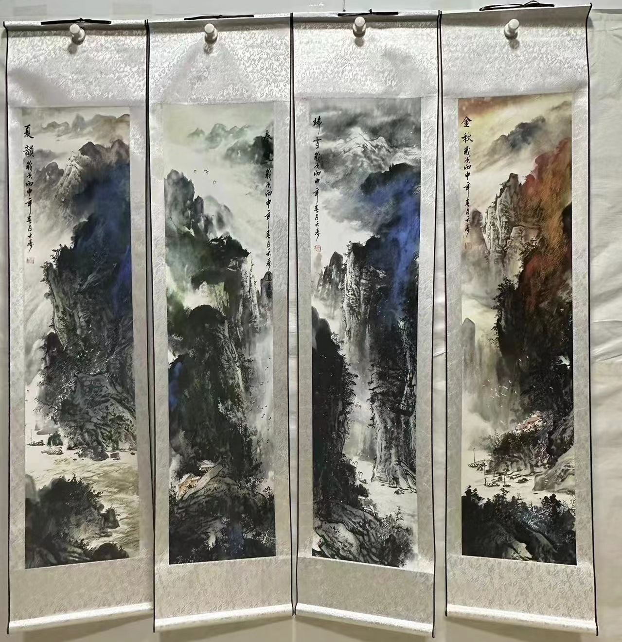 白轴四条屏 国画字画批发四条山水客厅装裱宣纸挂画山水画-阿里巴巴