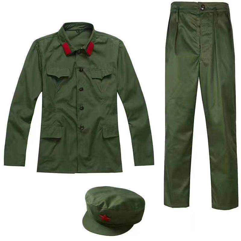 65式老式套装夏装的确良装涤卡红色革命演出服老兵聚会纪念装