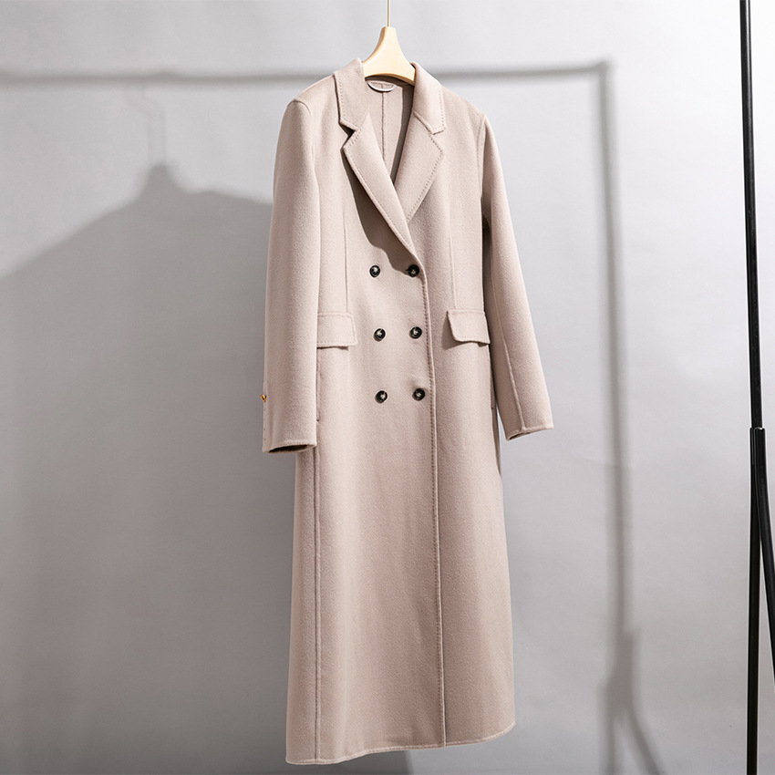 Delicate and Soft Reversible Cashmere Coat Women's Long Lapel Double Breasted Slim High-End Woolen Coat High-End Sense