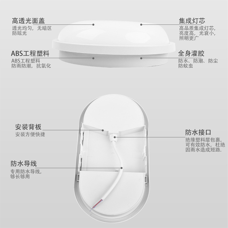 Led round Oval Indoor Aisle Corridor Dustproof Insect-Proof Wall Lamp Home Bathroom Balcony Anti-Fog Moisture-Proof Lamps