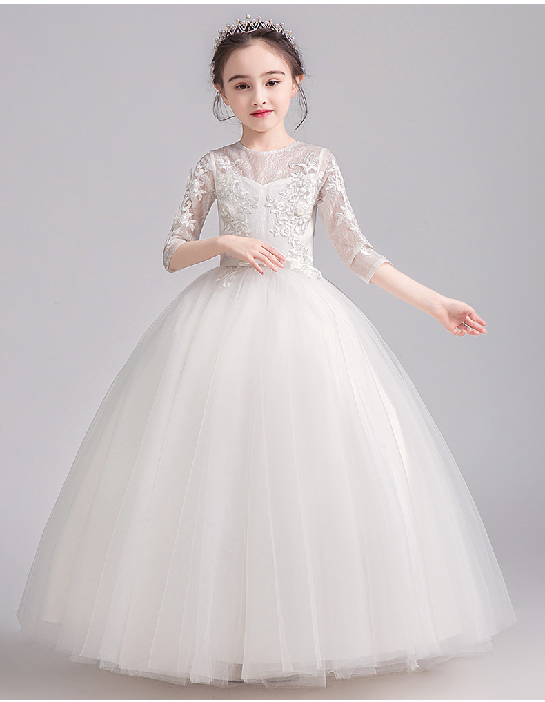 儿童礼服白色2022新款夏洋气主持人花童钢琴演出服女童婚纱公主裙