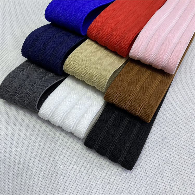 Factory in Stock 4cm Sunken Stripe Nylon Encryption High Elastic Color Elastic Band Waist of Trousers Skirt Waist Bag Strap Elastic Band