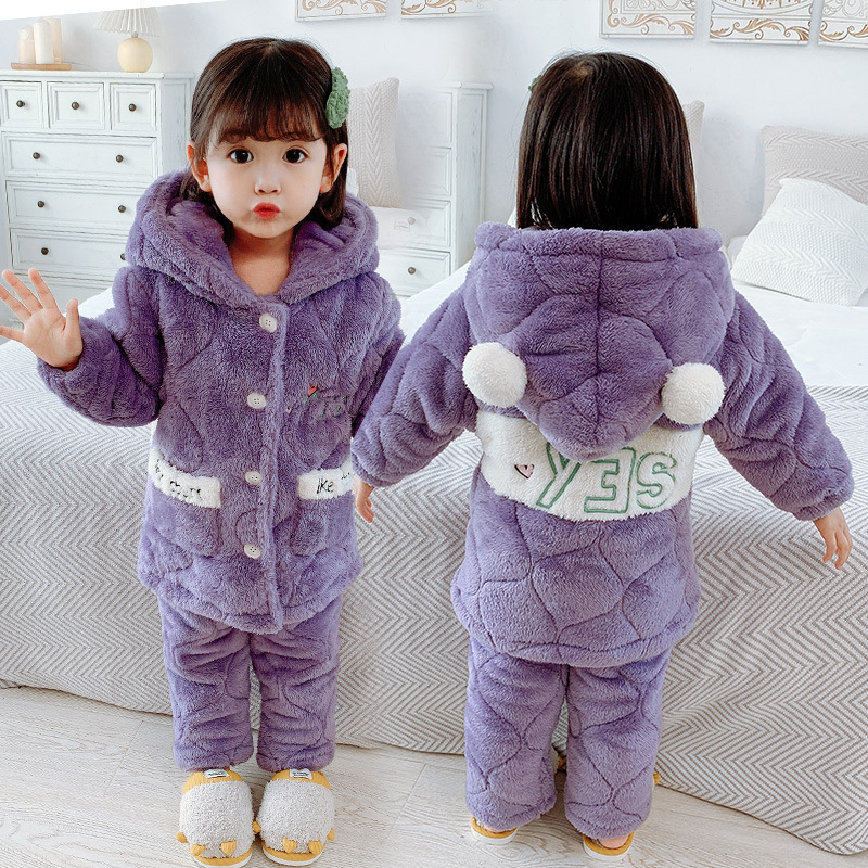 宝宝睡衣冬季珊瑚绒新款男童女童法兰绒衣服加厚加绒家居服秋冬季