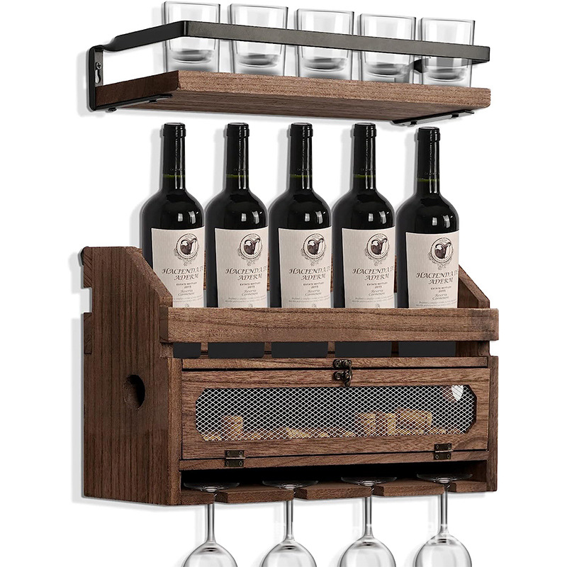 Wall-Mounted Wooden Wine Rack Upside down Hanging Goblet Storage Rack Wine Bottle Wine Glass Storage Restaurant Bar Decoration