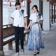 2024夏季情侣装新中式书法裙套装中国风汉元素改良汉服班服