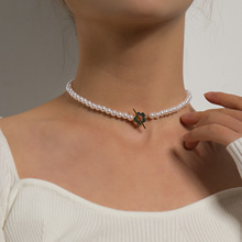 欧美跨境饰品 潮流简约ins短款珍珠锁骨链 气质时尚花朵OT扣项链