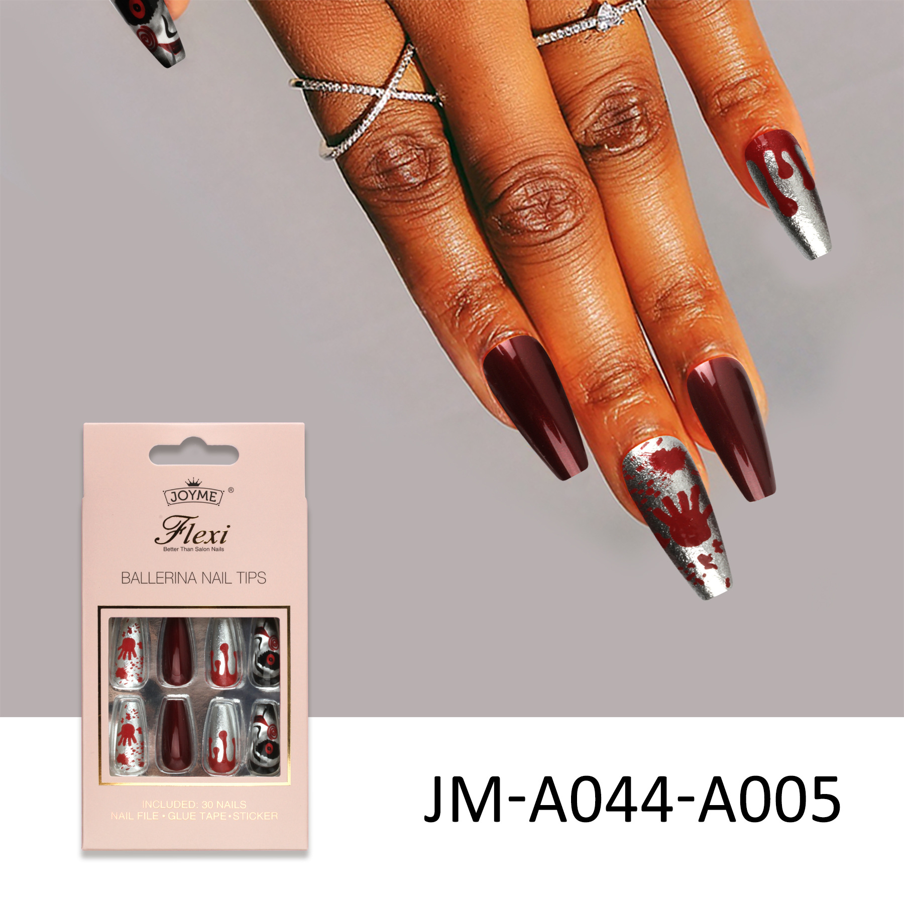European and American Customized 30 Pieces Ballet Nail Halloween Flame Fake Nails Wholesale Wear Nail Style