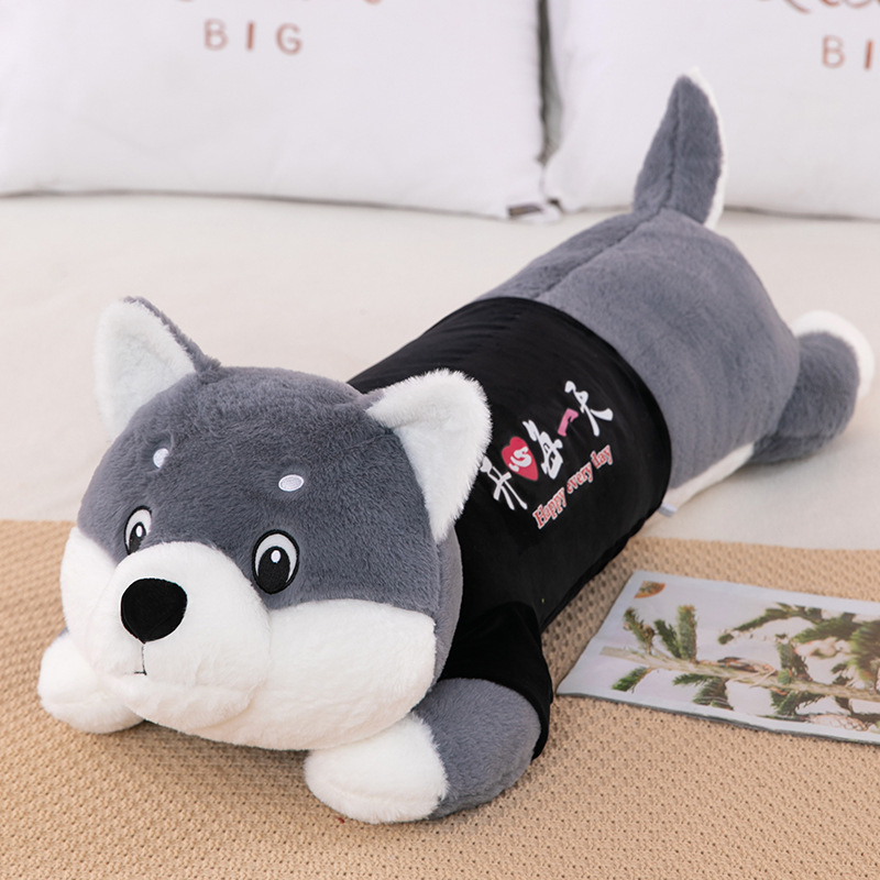 Long Hair Husky Doll Shiba Inu Dog Long Sleeping Pillow Cartoon Plush Toy Gift Clothes Detachable