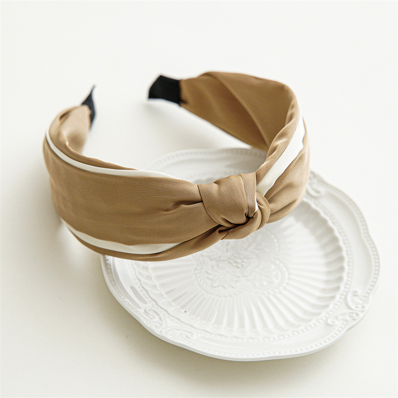 New Cross-Knotted Wide Brim Hair Band All-Match Solid Color Fabric Craft Bow Satin Fashion Ol Hair Band in Stock