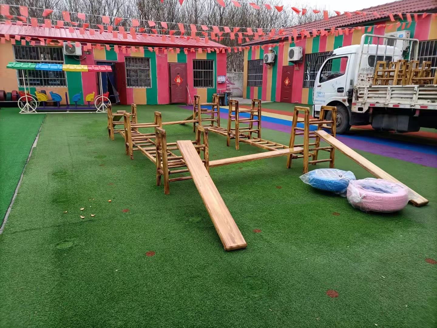 幼儿园16件梯子组合 户外儿童木质攀爬架梯子  多功能攀登架