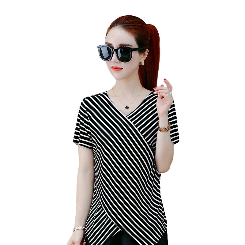 Striped T-shirt Short Sleeve Women Ins Women's Fashion Clothing 2023 Summer New Loose Large Size Top Casual One Piece Dropshipping