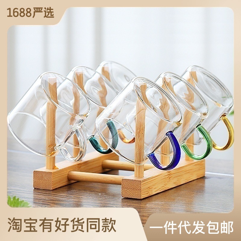 Zhenqi Factory Wholesale Cup Creative Color Handle Glass Teaware Accessories Set Home Borosilicate Glass Water Cup