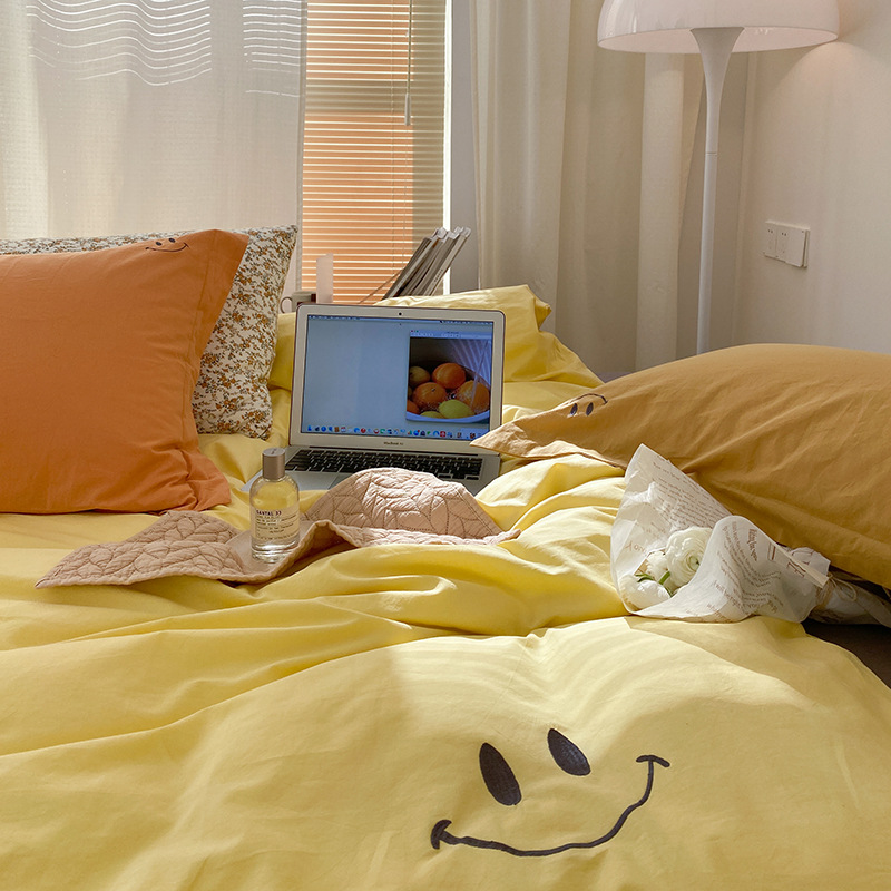 微笑阳光全棉四件套 满满正能量水洗棉床上用品纯棉床单床笠简约