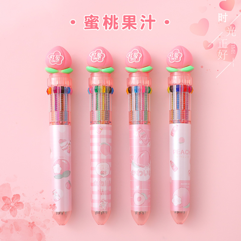 Cute Cartoon Ten-Color Ballpoint Pen Girl Heart Cartoon Multi-Color Retractable Ballpoint Pen Student Multi-Functional Hand Account Mark