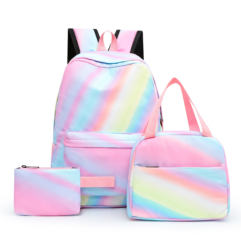 Cross-Border 2022 New Wholesale Large Capacity Junior High School and Elementary School Students Schoolbag Female Gradient Color Rainbow Printing Backpack