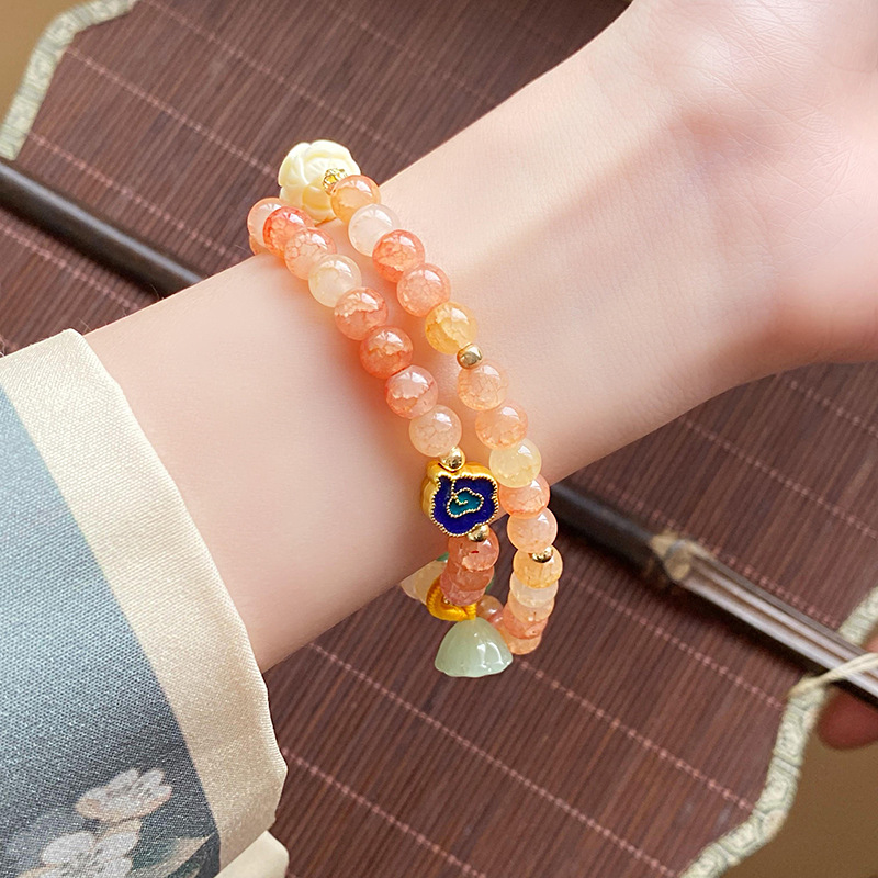 New Chinese Style Fresh Gourd Lotus Agate Beaded Bracelet Fashion Bracelet National Style High-Grade Bracelet Wholesale for Women