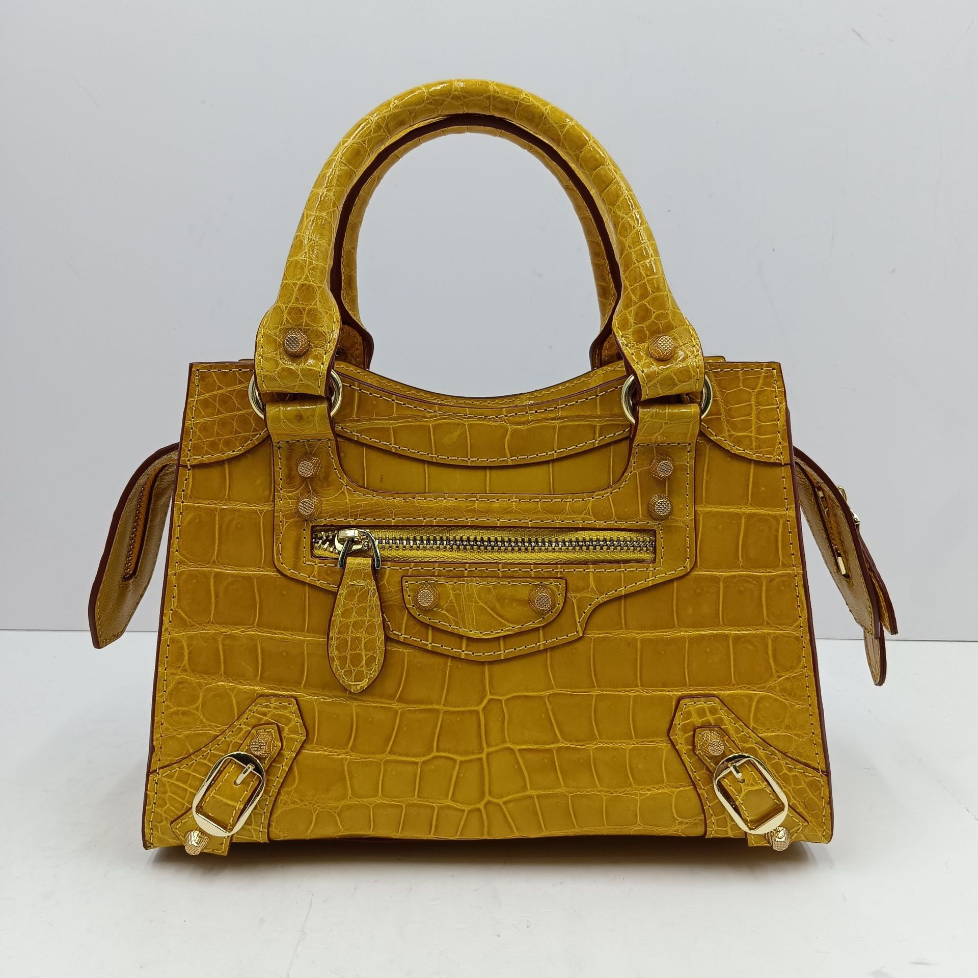 欧美复古高光鳄鱼皮洋气手提包2023新款百搭时尚机车包潮单肩女包