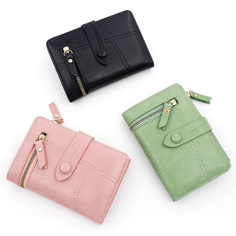 new ladies‘ purse pu leather short zipper coin purse three-fold wallet card holder