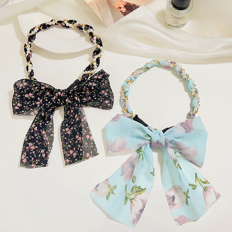 Children's Floral Hair Band Summer Silk Scarf Hair Tie Streamer Headband One Daily Outer Wear Lace-up Hair Braid Ribbon Headdress