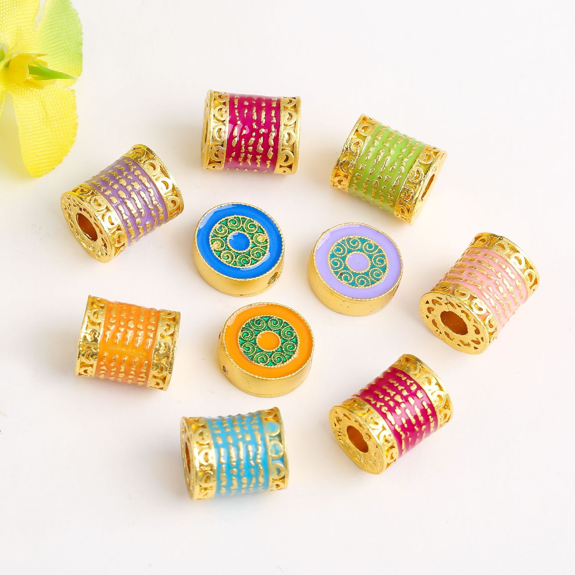 古法金滴油保色散珠五条经文转运珠diy手链项链隔珠串珠饰品配件