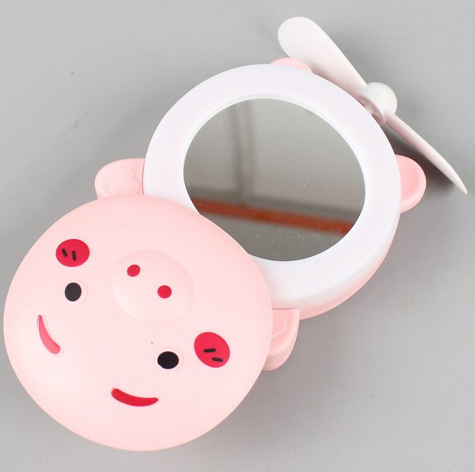 Piggy Makeup Mirror Fan Portable Led Cosmetic Mirror Mini Fan USB Three-in-One Charging Factory Direct Sales