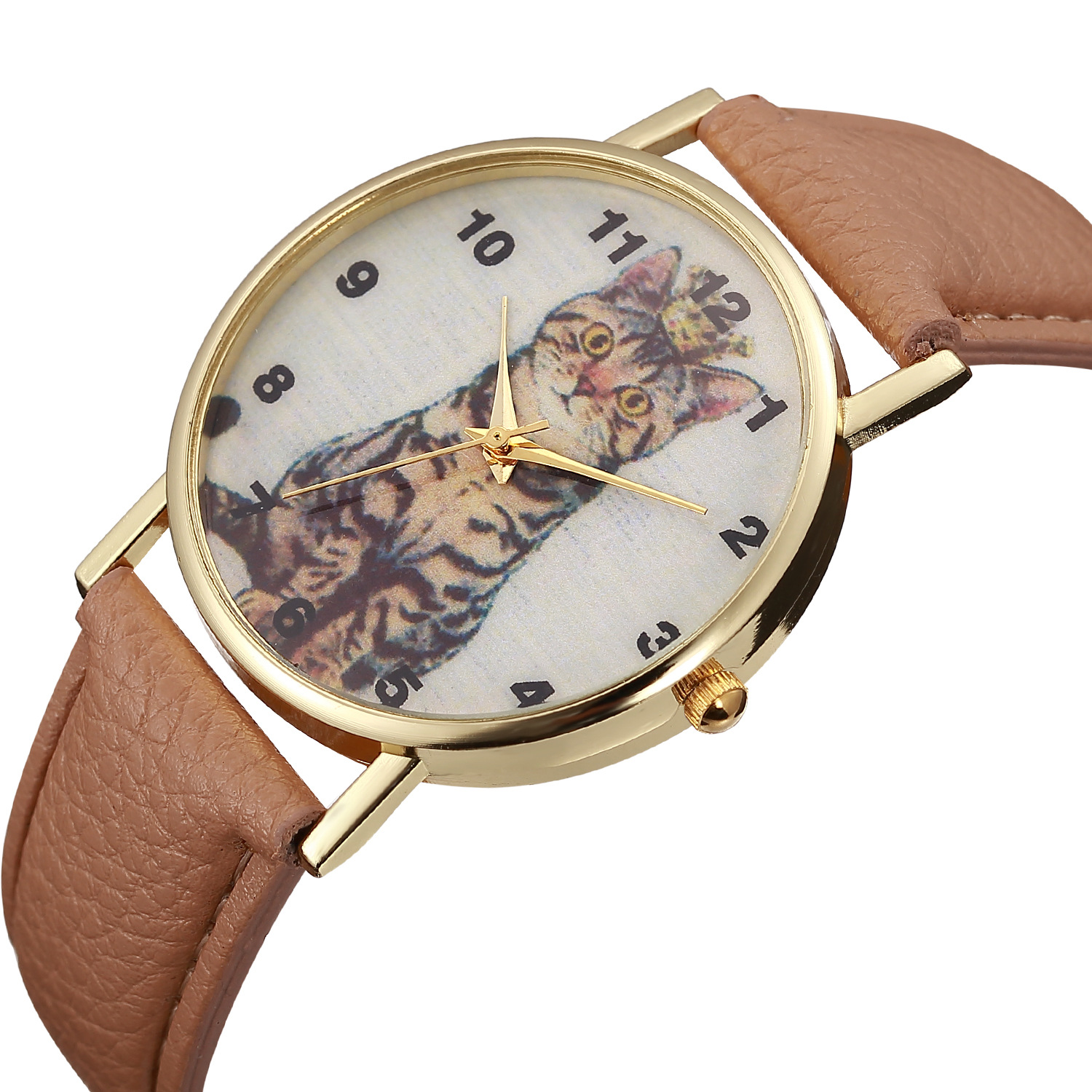 时尚小精新皮带手表 英文字母猫咪图案手表 男表女表学生时尚手表