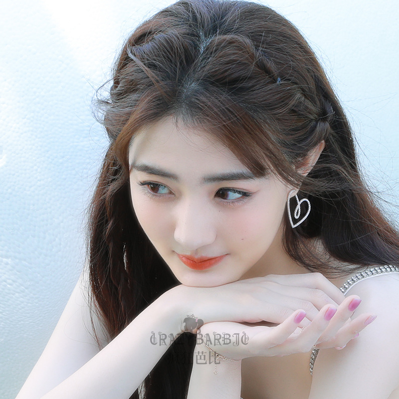 Love Heart Earrings 2024 New Trendy Korean Graceful Online Influencer Earrings Women's Niche Design Earrings