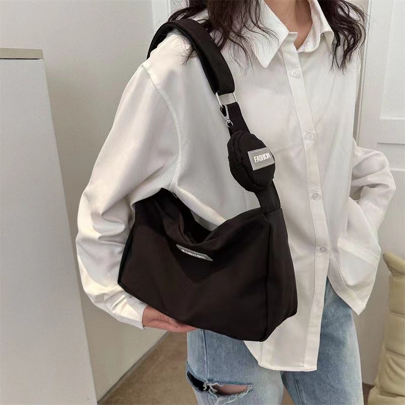 2023 New Crossbody Bag Student Bag for Class Female Ins Style Japanese Style Large Capacity Solid Color Bag Shoulder Bag