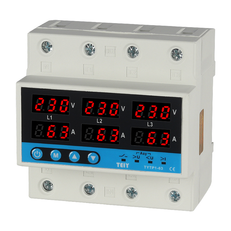 三相自复式过欠压过流缺相保护器限流器可调延时63a过载断电380v