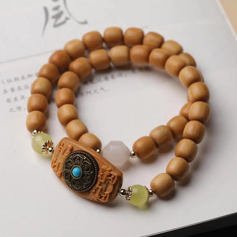 芭比檀香两圈8mm手链木质奶香味檀木手串佛珠女单圈文玩 饰品摆摊