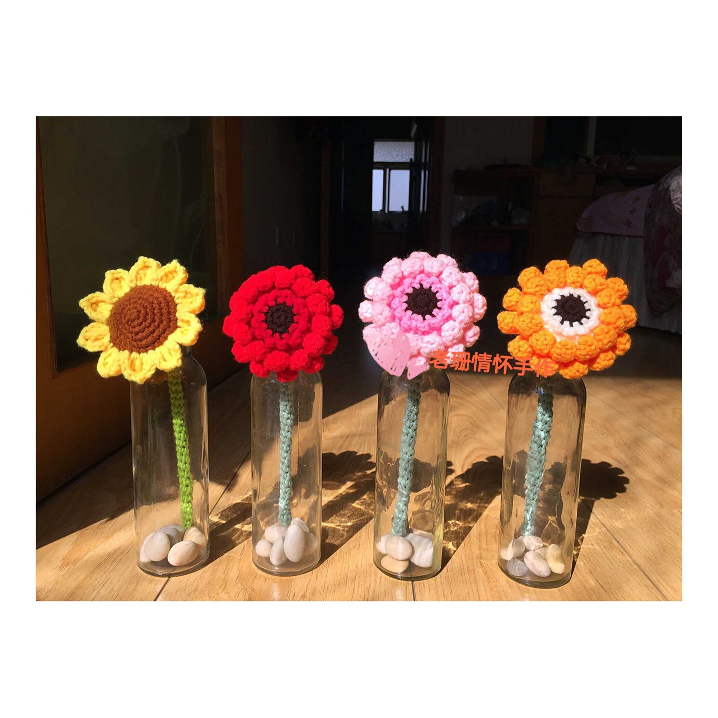 成品!毛线花朵花束仿真手工编织幼儿园装饰品作业