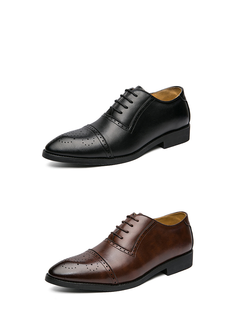 三接头皮鞋男士商务正装德比鞋英伦风百搭休闲鞋内增高男鞋子棕色