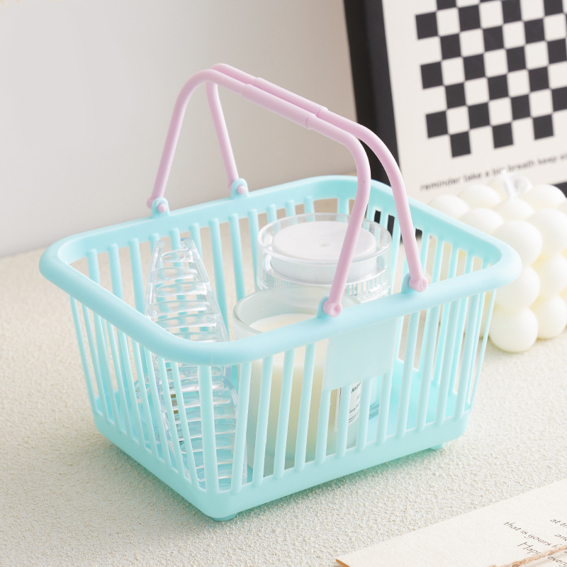 Macaron Color Portable Storage Basket Girl Heart Stickers Stationery Sundries Ornament Storage Basket Desktop Storage Basket