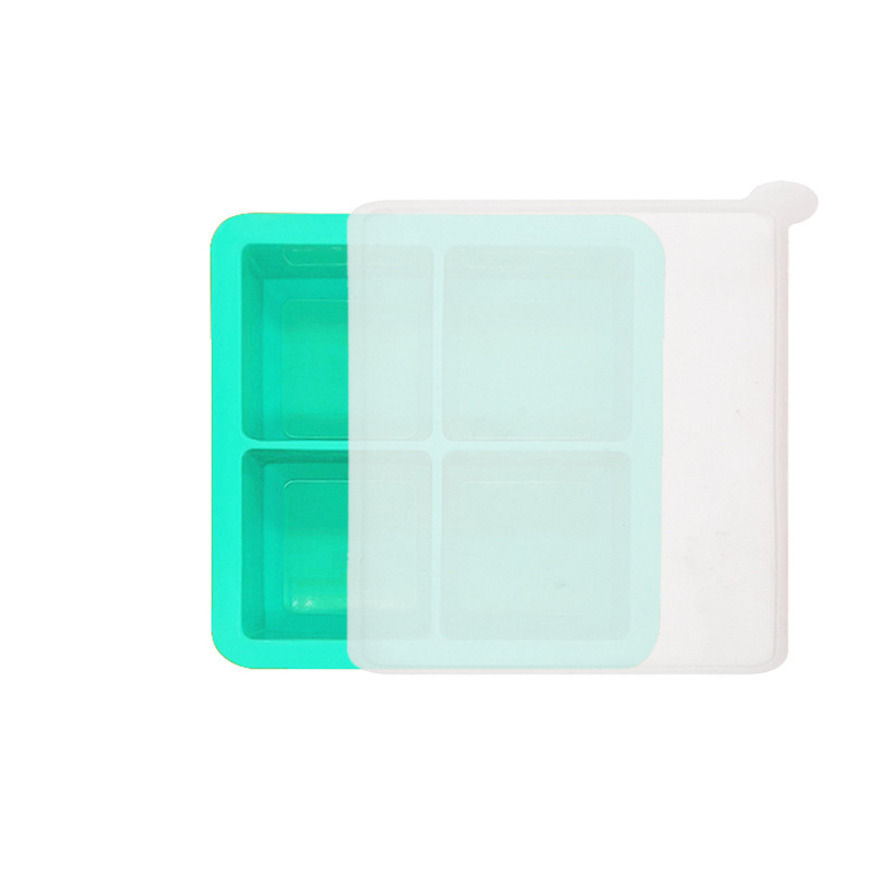 Hot 4-Hole Silicone Ice Tray Frozen Water Mold 4-Grid Square Household Refrigerator Ice Cube Box with Lid 0825