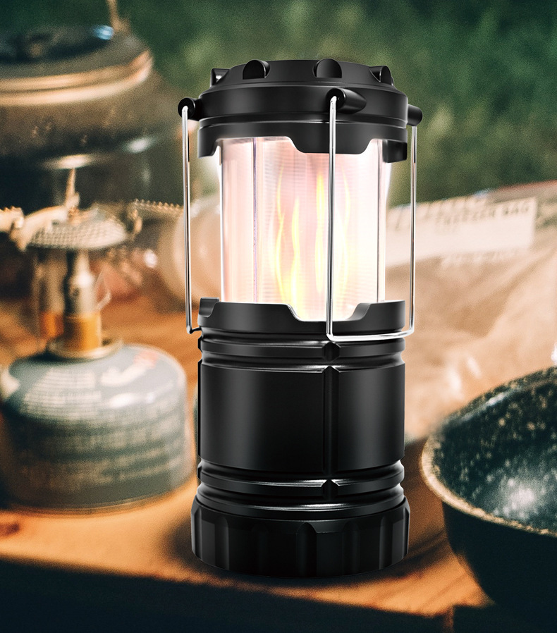 爆款热卖灯具模拟火焰户外干电池露营灯伸缩野营挂灯帐篷手提灯