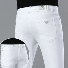 2023春季薄款男式牛仔裤 韩版小脚修身跨境高端欧货黑白色AJ裤子