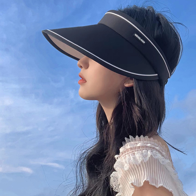 Summer Outdoor Riding UV-Proof Foldable Women's Topless Hat Large Brim PVC Sunshade Face-Looking Small Sun Protection Hat