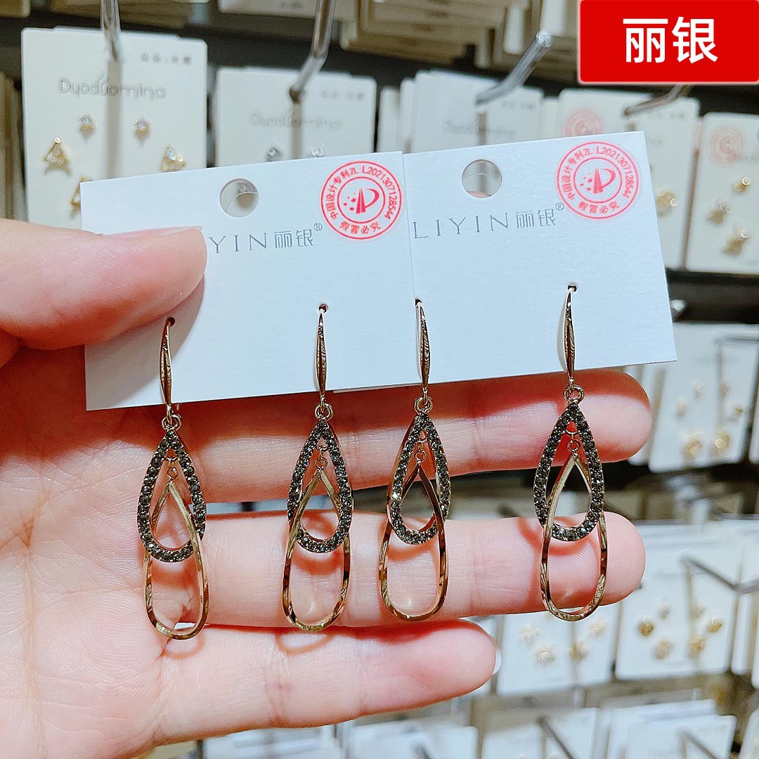 丽银饰品显质感复古秋冬浅金色深色耳坠耳钩时尚耳扣耳环女3041q