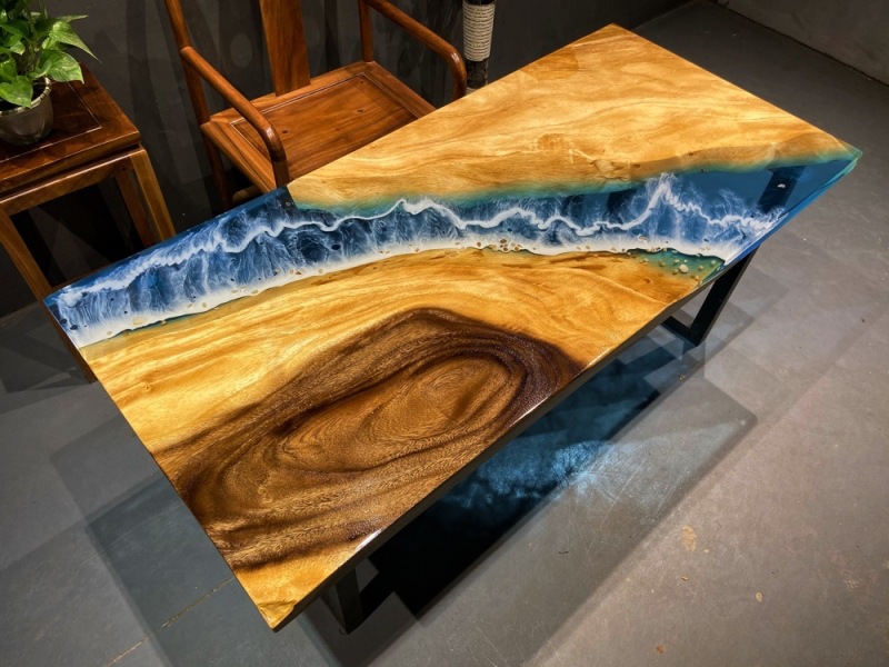 环氧树脂大板桌胡桃木创意河流茶几茶桌餐桌长方形办公会议桌原木