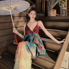 新中式国风女装花苞吊带连衣裙独特超好看高级感仙气长裙子春夏季